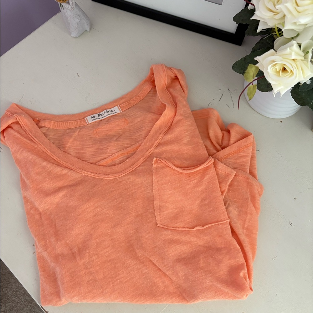 Free People Orange Short Sleeve Relaxed Tee